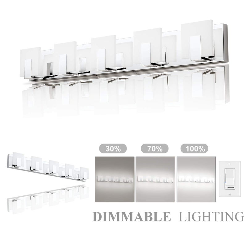 Aipsun Modern 5-Light LED Vanity Light - Dimmable Chrome Bathroom Wall Light Over Mirror (White Light) - Image 3
